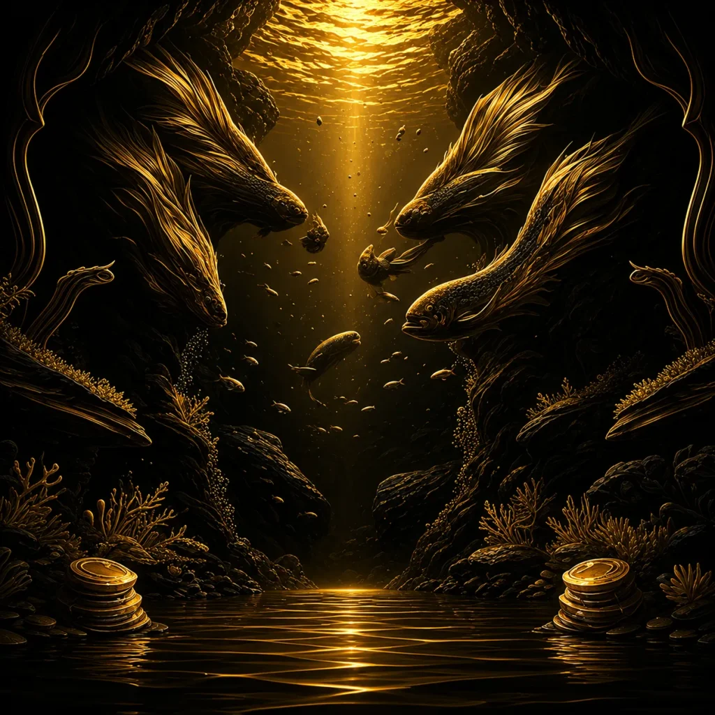 Golden fish in a submerged grotto