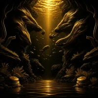 Golden fish in a submerged grotto