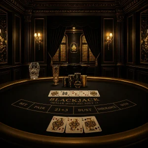 Luxurious black and gold casino scene